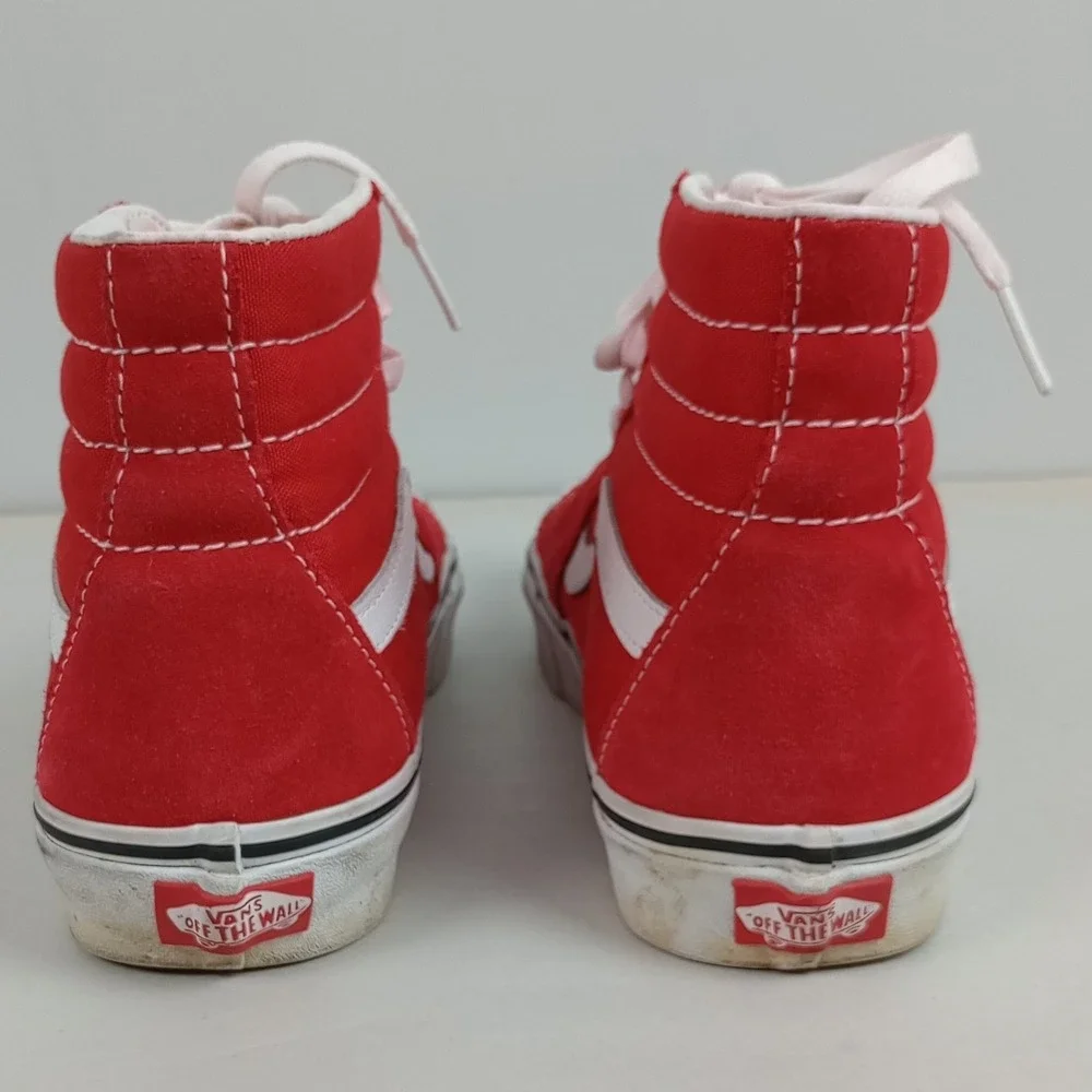 Vans Women 7.5 Red Suede Canvas High Top Skateboard Shoes Sk8-Hi